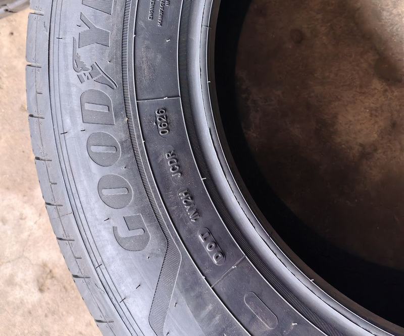 DOT code on a Goodyear tyre sidewall with the date code 0626, meaning week 6 of 2026