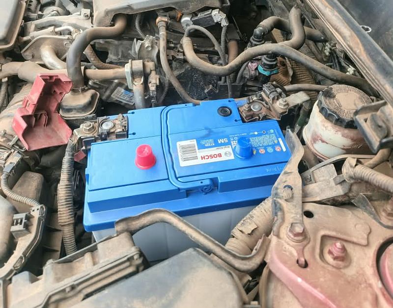 New Bosch battery installed in an engine bay